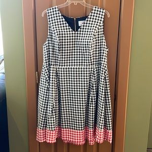 Draper James Navy and White Gingham Dress with Red Trim